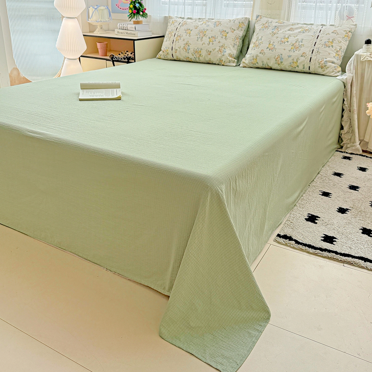 91家纺网 家纺一手货源 找家纺 梵克保罗 2025新款古法水洗棉全棉花边蝴蝶结四件套 绿野仙踪