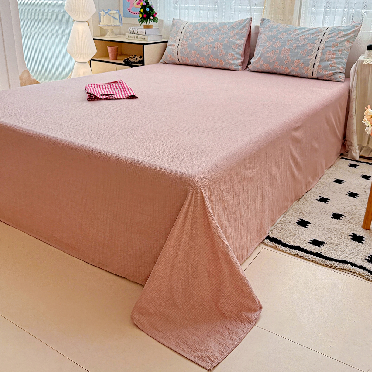 91家纺网 家纺一手货源 找家纺 梵克保罗 2025新款古法水洗棉全棉花边蝴蝶结四件套 雅集