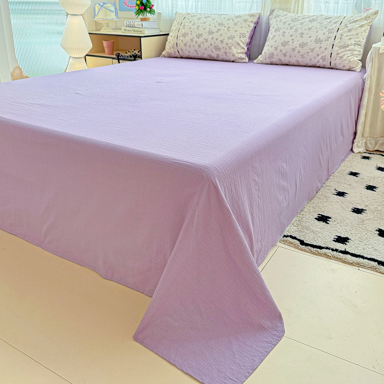 91家纺网 家纺一手货源 找家纺 梵克保罗 2025新款古法水洗棉全棉花边蝴蝶结四件套 静初