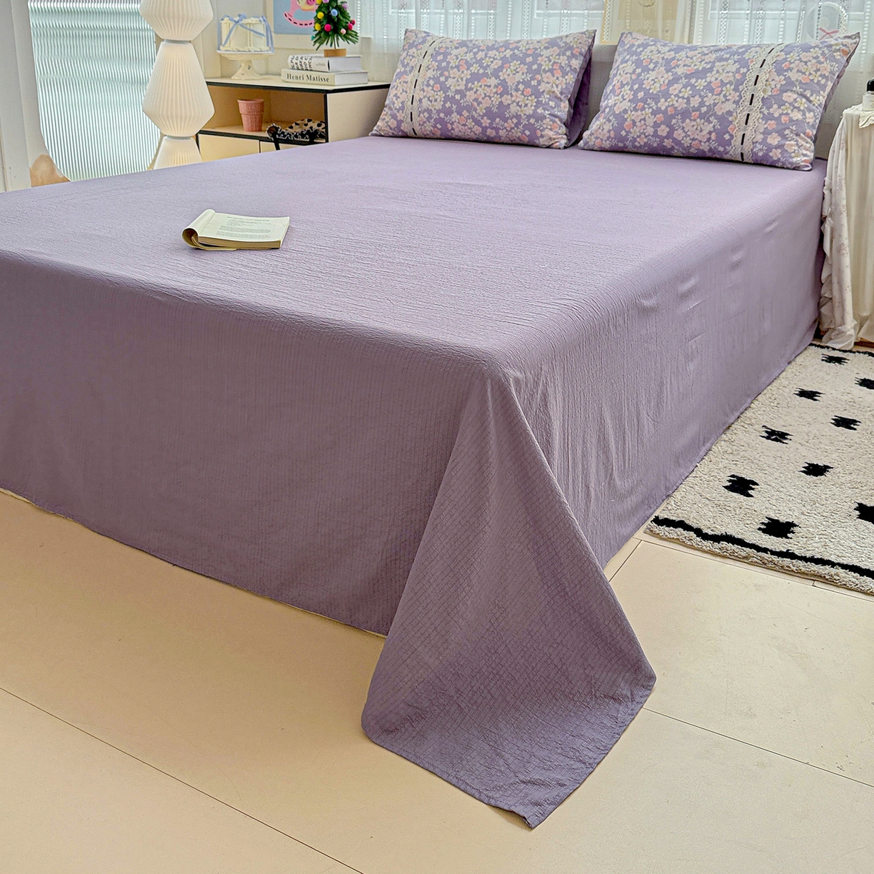 91家纺网 家纺一手货源 找家纺 梵克保罗 2025新款古法水洗棉全棉花边蝴蝶结四件套 花开满园