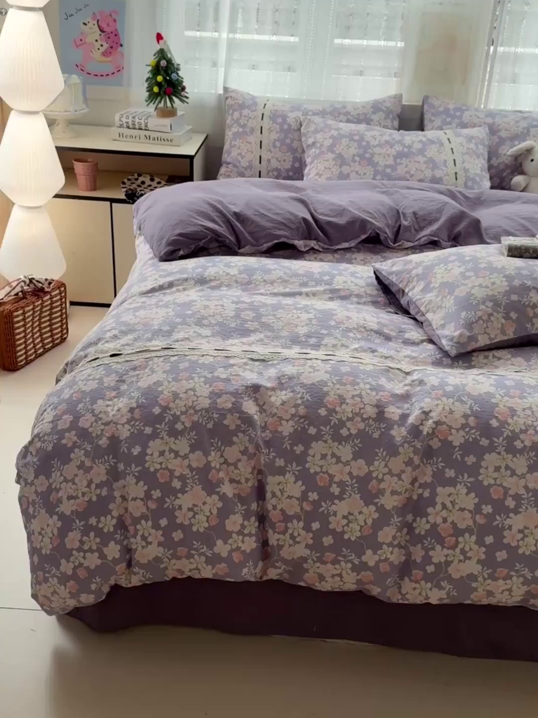 91家纺网 家纺一手货源 找家纺 梵克保罗 2025新款古法水洗棉全棉花边蝴蝶结四件套 花开满园