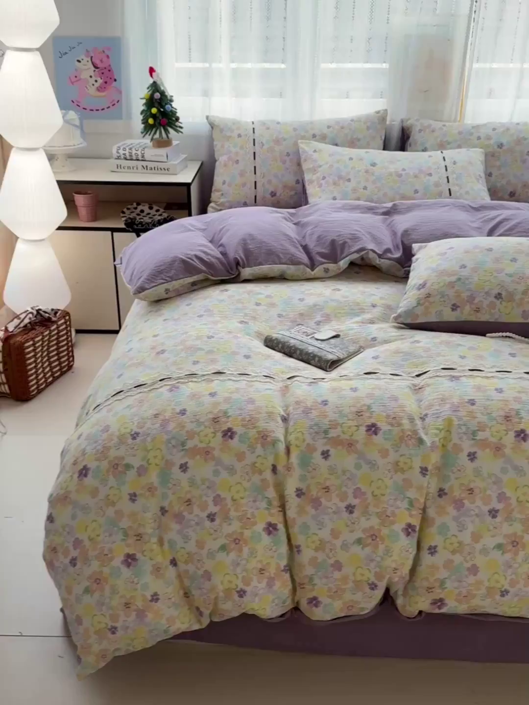 91家纺网 家纺一手货源 找家纺 梵克保罗 2025新款古法水洗棉全棉花边蝴蝶结四件套 艾薇