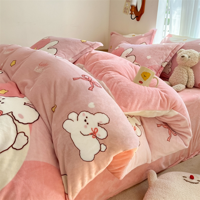 寻米 2025新款高克重加厚保暖牛奶绒四件套-第二批 云朵小兔