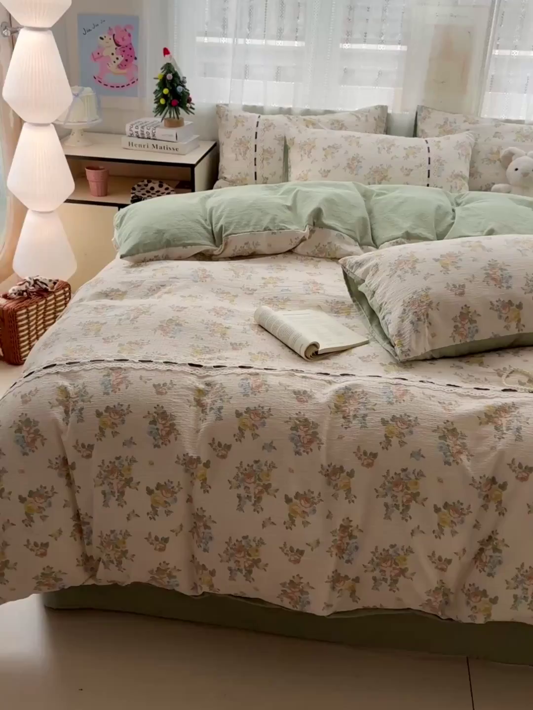 91家纺网 家纺一手货源 找家纺 梵克保罗 2025新款古法水洗棉全棉花边蝴蝶结四件套 绿野仙踪