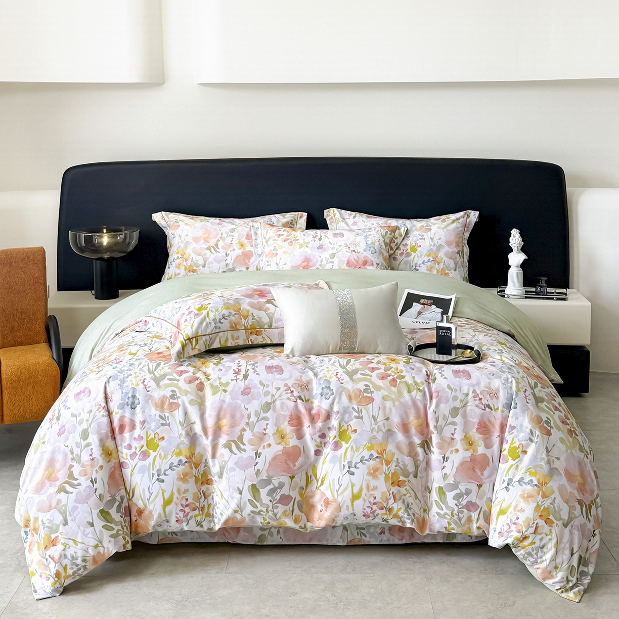 91家纺网 家纺一手货源 找家纺 梵克保罗 2025秋冬新款数码印花全棉磨毛单被套三件套四件套系列 春日油彩-米