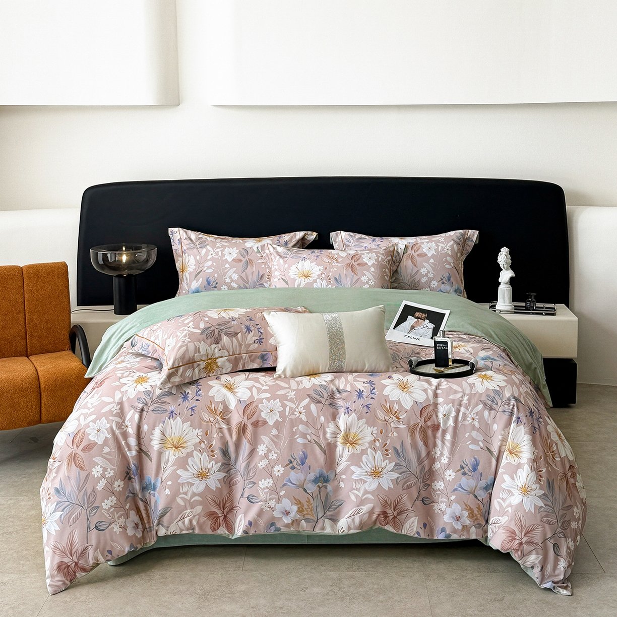 91家纺网 家纺一手货源 找家纺 梵克保罗 2025秋冬新款数码印花全棉磨毛单被套三件套四件套系列 亭语花间