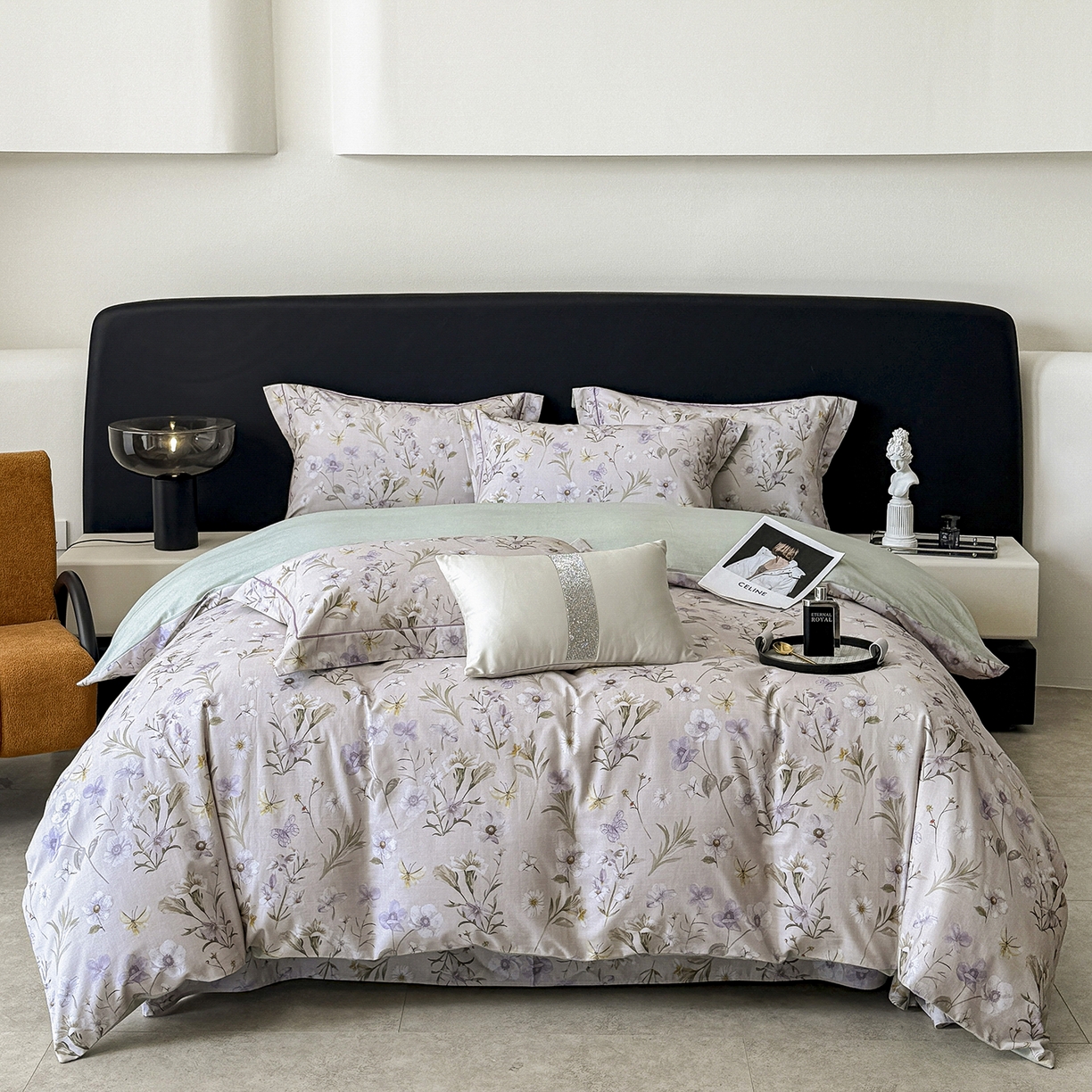 梵克保罗 2025秋冬新款数码印花全棉磨毛单被套三件套四件套系列 唯有暗香-灰