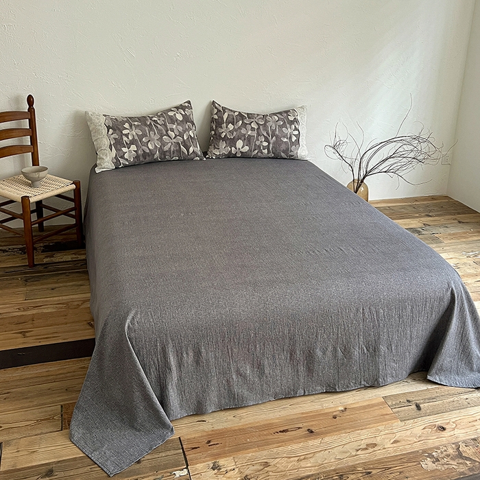 91家纺网 家纺一手货源 找家纺 梵克保罗 2025新款亚麻复古花边系列四件套 花影灰