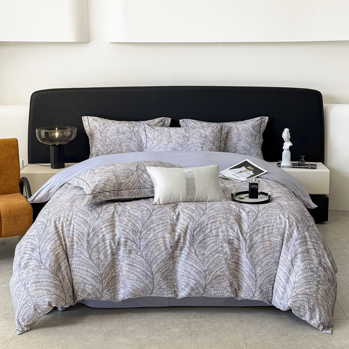 梵克保罗 2025秋冬新款数码印花全棉磨毛单被套三件套四件套系列 麦穗花期-灰