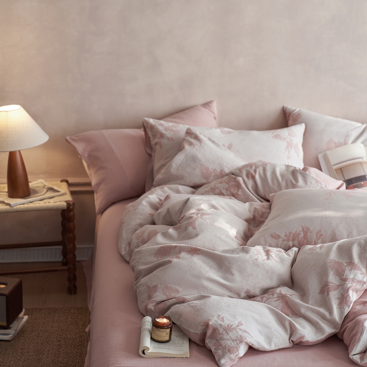 91家纺网 家纺一手货源 找家纺 梵克保罗 2025秋冬新款全棉水洗色织大提花四件套 格林特-暗粉