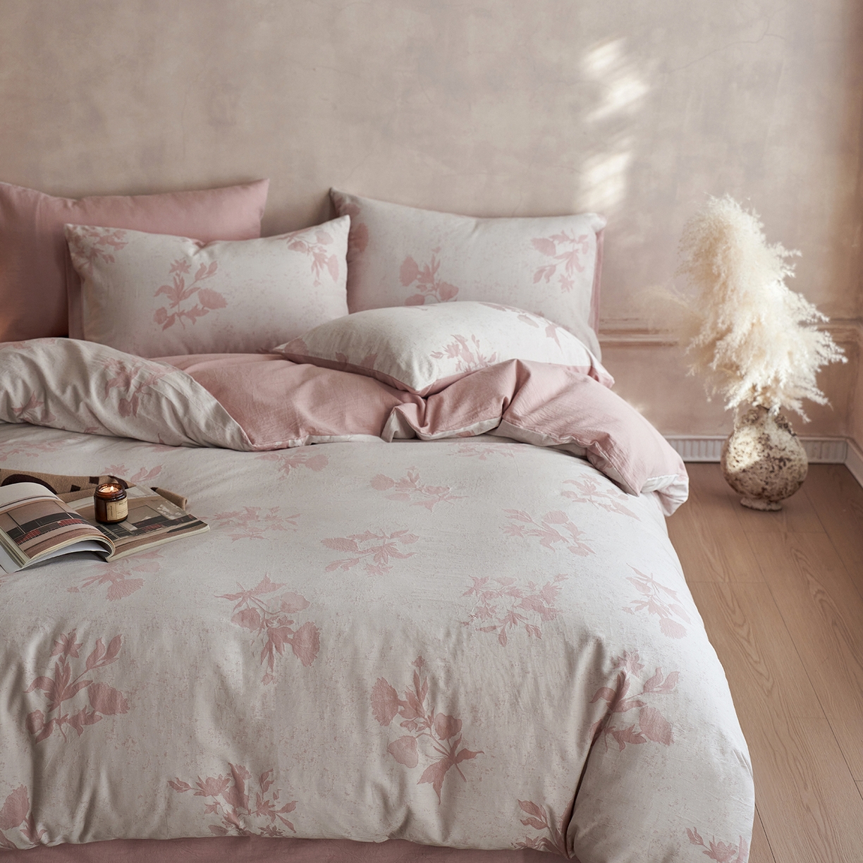 91家纺网 家纺一手货源 找家纺 梵克保罗 2025秋冬新款全棉水洗色织大提花四件套 格林特-暗粉