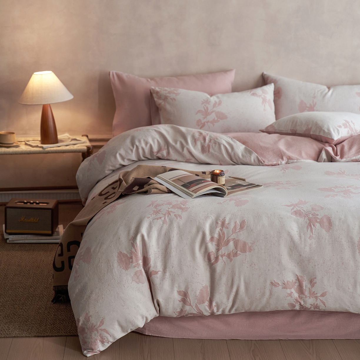 91家纺网 家纺一手货源 找家纺 梵克保罗 2025秋冬新款全棉水洗色织大提花四件套 格林特-暗粉