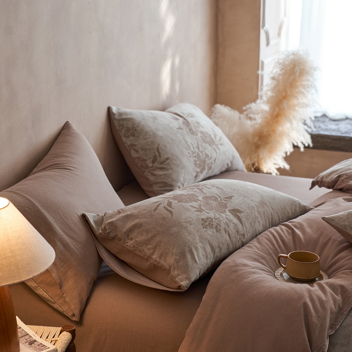 91家纺网 家纺一手货源 找家纺 梵克保罗 2025秋冬新款全棉水洗色织大提花四件套 日照繁花-桂圆