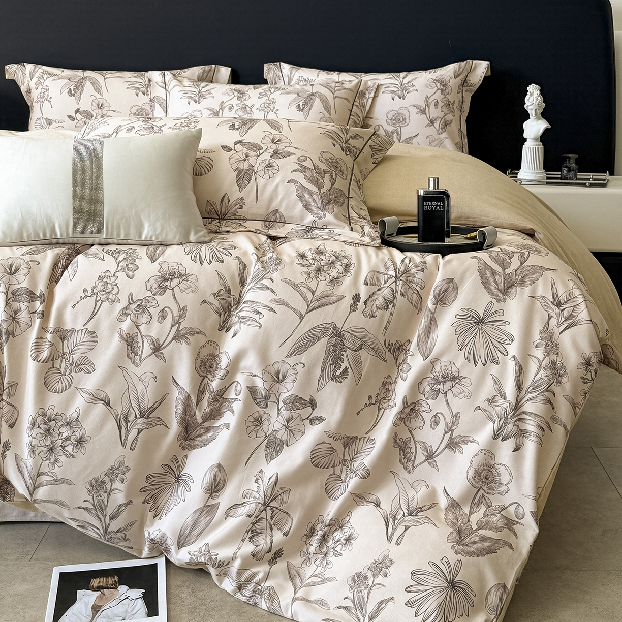 91家纺网 家纺一手货源 找家纺 梵克保罗 2025秋冬新款数码印花全棉磨毛单被套三件套四件套系列 叶舒