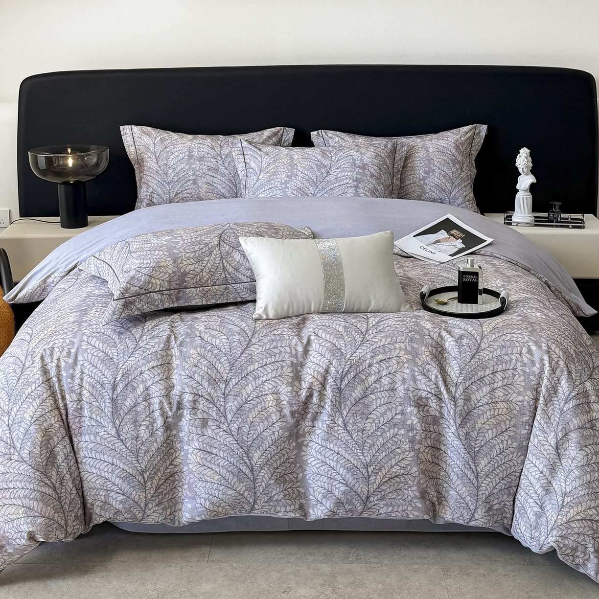 91家纺网 家纺一手货源 找家纺 梵克保罗 2025秋冬新款数码印花全棉磨毛单被套三件套四件套系列 麦穗花期-灰