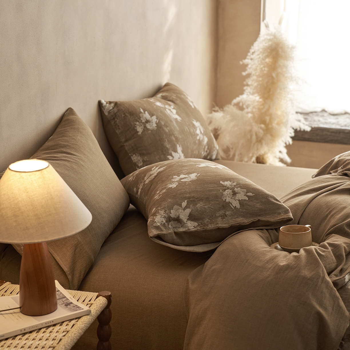 91家纺网 家纺一手货源 找家纺 梵克保罗 2025秋冬新款全棉水洗色织大提花四件套 繁花说-茶咖