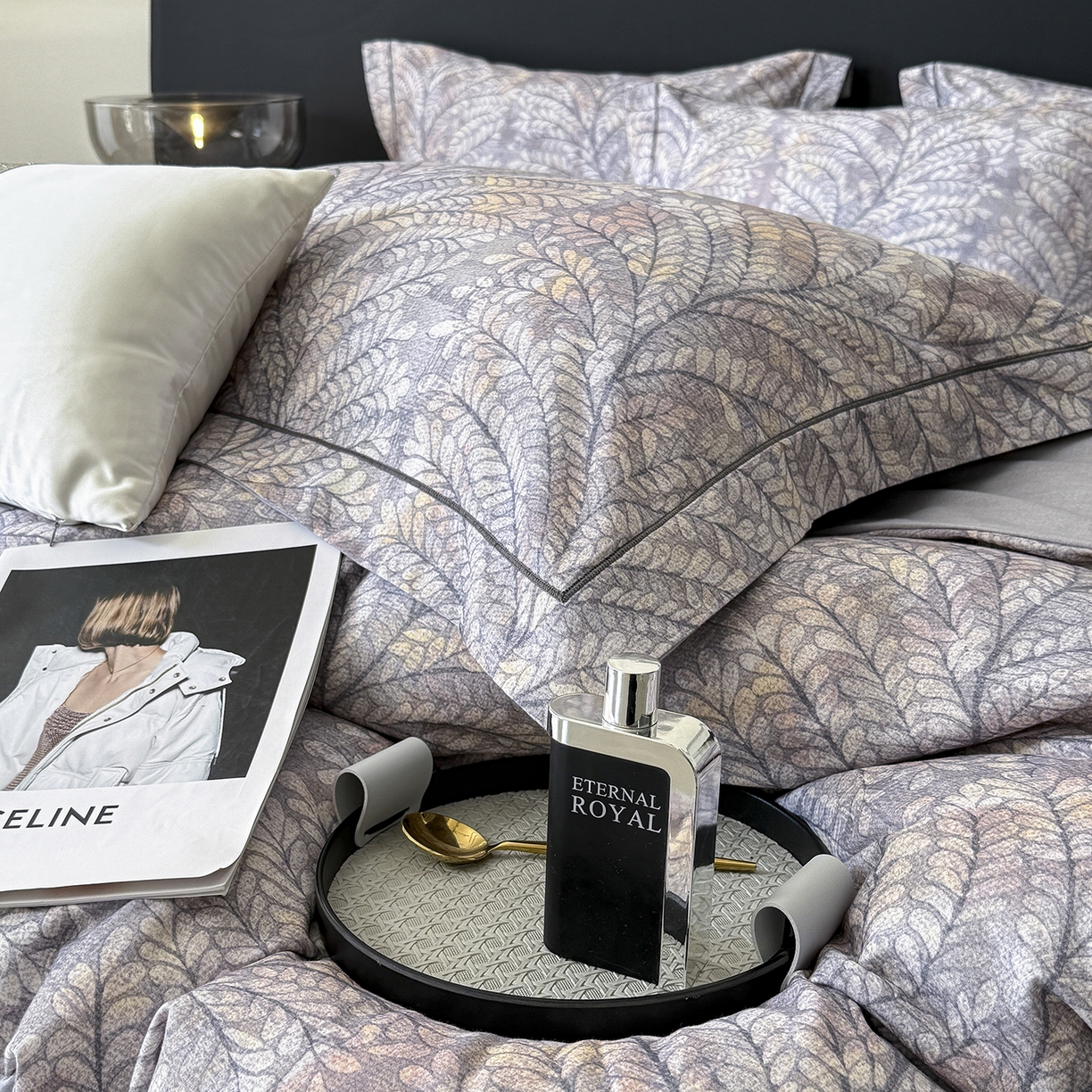 91家纺网 家纺一手货源 找家纺 梵克保罗 2025秋冬新款数码印花全棉磨毛单被套三件套四件套系列 麦穗花期-灰