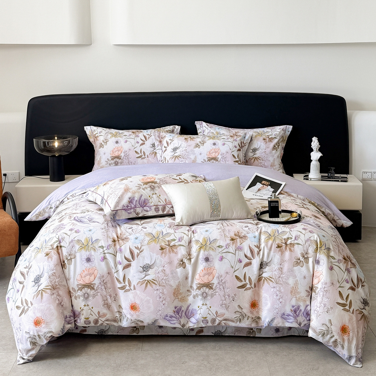 梵克保罗 2025秋冬新款数码印花全棉磨毛单被套三件套四件套系列 热恋花季-灰