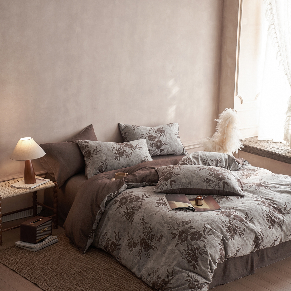 91家纺网 家纺一手货源 找家纺 梵克保罗 2025秋冬新款全棉水洗色织大提花四件套 日照繁花-罗汉果