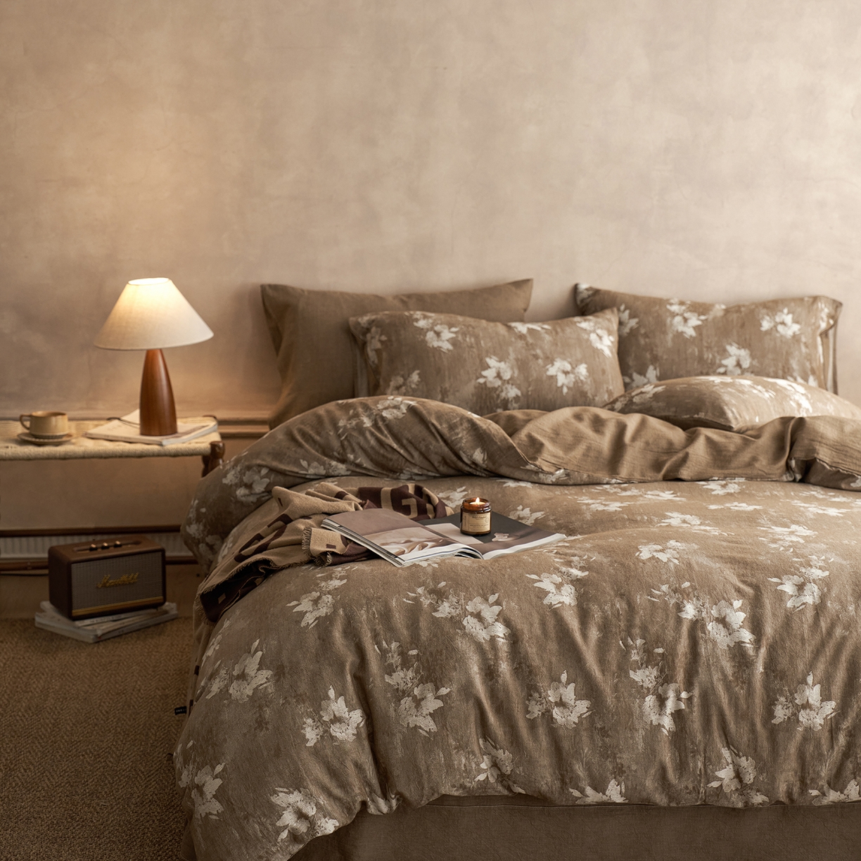 91家纺网 家纺一手货源 找家纺 梵克保罗 2025秋冬新款全棉水洗色织大提花四件套 繁花说-茶咖