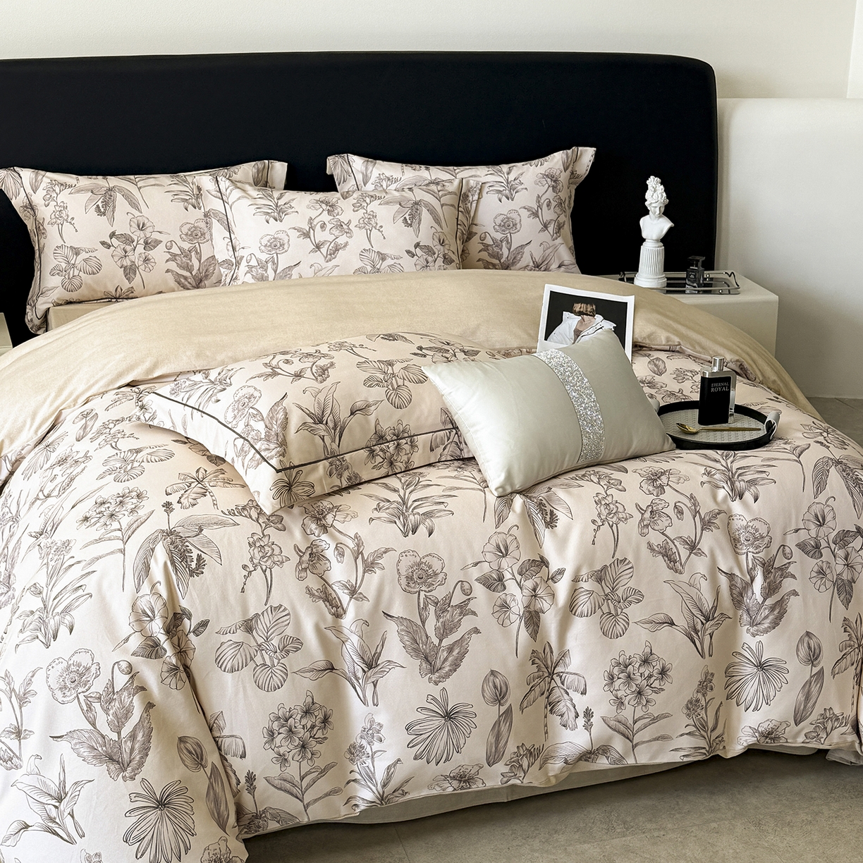 91家纺网 家纺一手货源 找家纺 梵克保罗 2025秋冬新款数码印花全棉磨毛单被套三件套四件套系列 叶舒