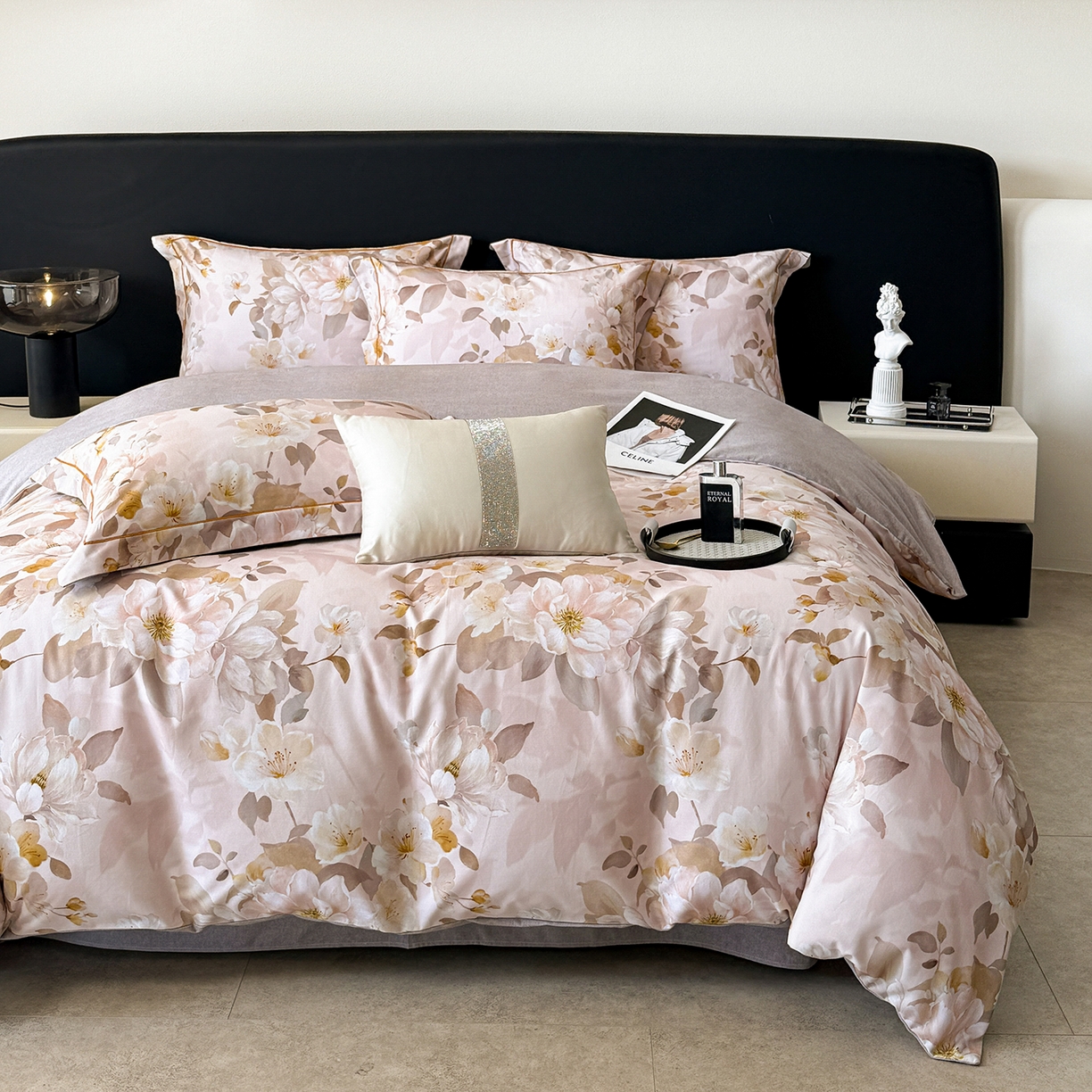 91家纺网 家纺一手货源 找家纺 梵克保罗 2025秋冬新款数码印花全棉磨毛单被套三件套四件套系列 凤穿牡丹