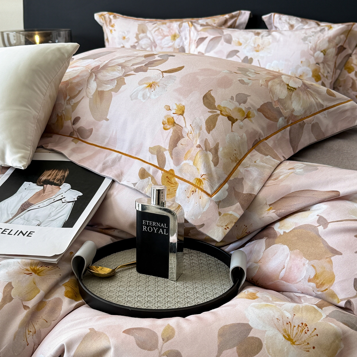 91家纺网 家纺一手货源 找家纺 梵克保罗 2025秋冬新款数码印花全棉磨毛单被套三件套四件套系列 凤穿牡丹