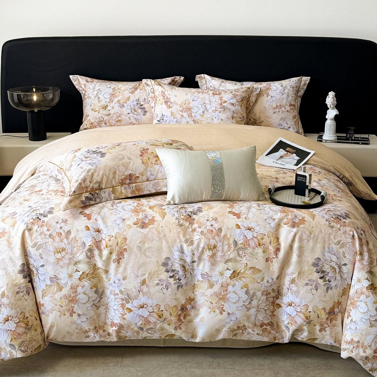 91家纺网 家纺一手货源 找家纺 梵克保罗 2025秋冬新款数码印花全棉磨毛单被套三件套四件套系列 曲艺芳华