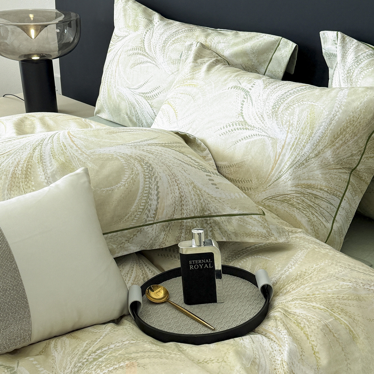 91家纺网 家纺一手货源 找家纺 梵克保罗 2025秋冬新款数码印花全棉磨毛单被套三件套四件套系列 麦穗-绿