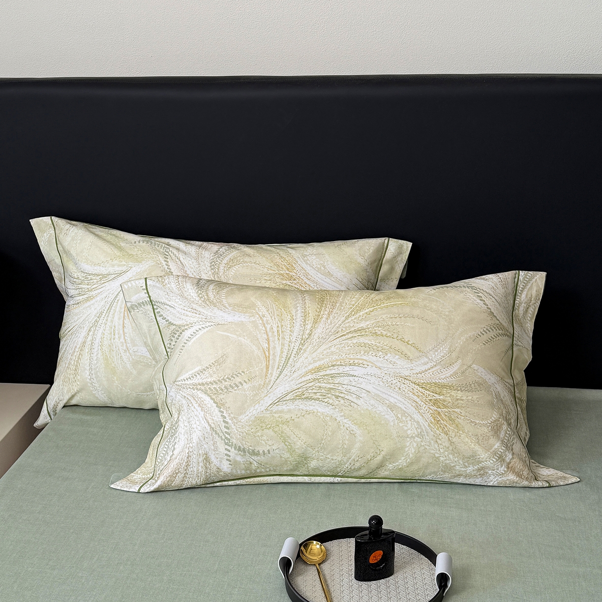 91家纺网 家纺一手货源 找家纺 梵克保罗 2025秋冬新款数码印花全棉磨毛单被套三件套四件套系列 麦穗-绿