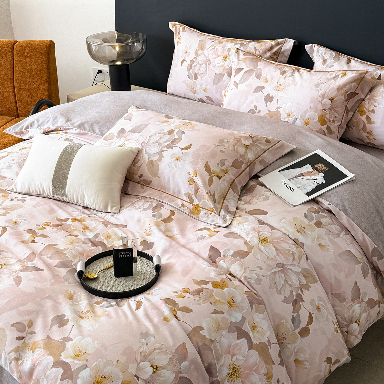 91家纺网 家纺一手货源 找家纺 梵克保罗 2025秋冬新款数码印花全棉磨毛单被套三件套四件套系列 凤穿牡丹