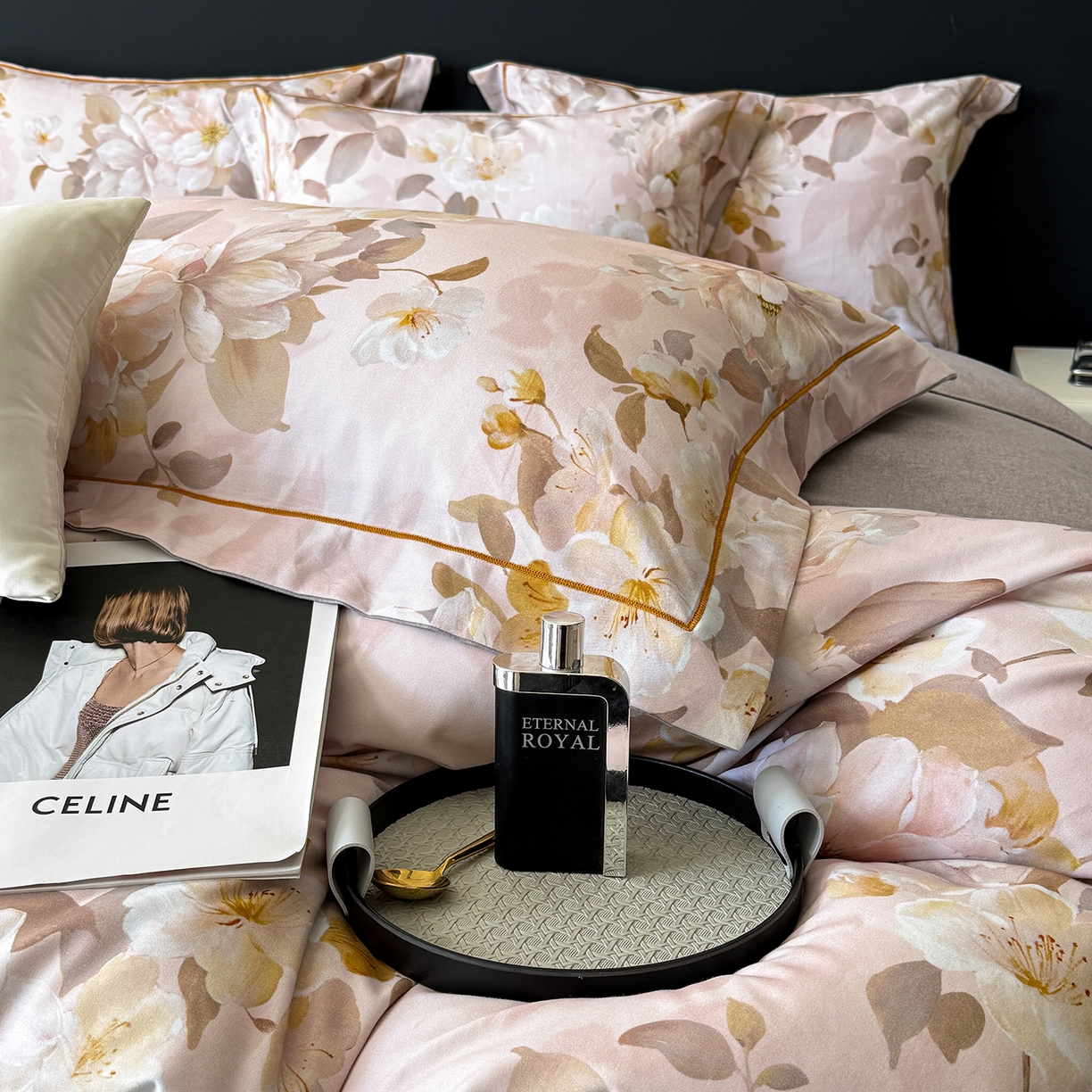 91家纺网 家纺一手货源 找家纺 梵克保罗 2025秋冬新款数码印花全棉磨毛单被套三件套四件套系列 凤穿牡丹