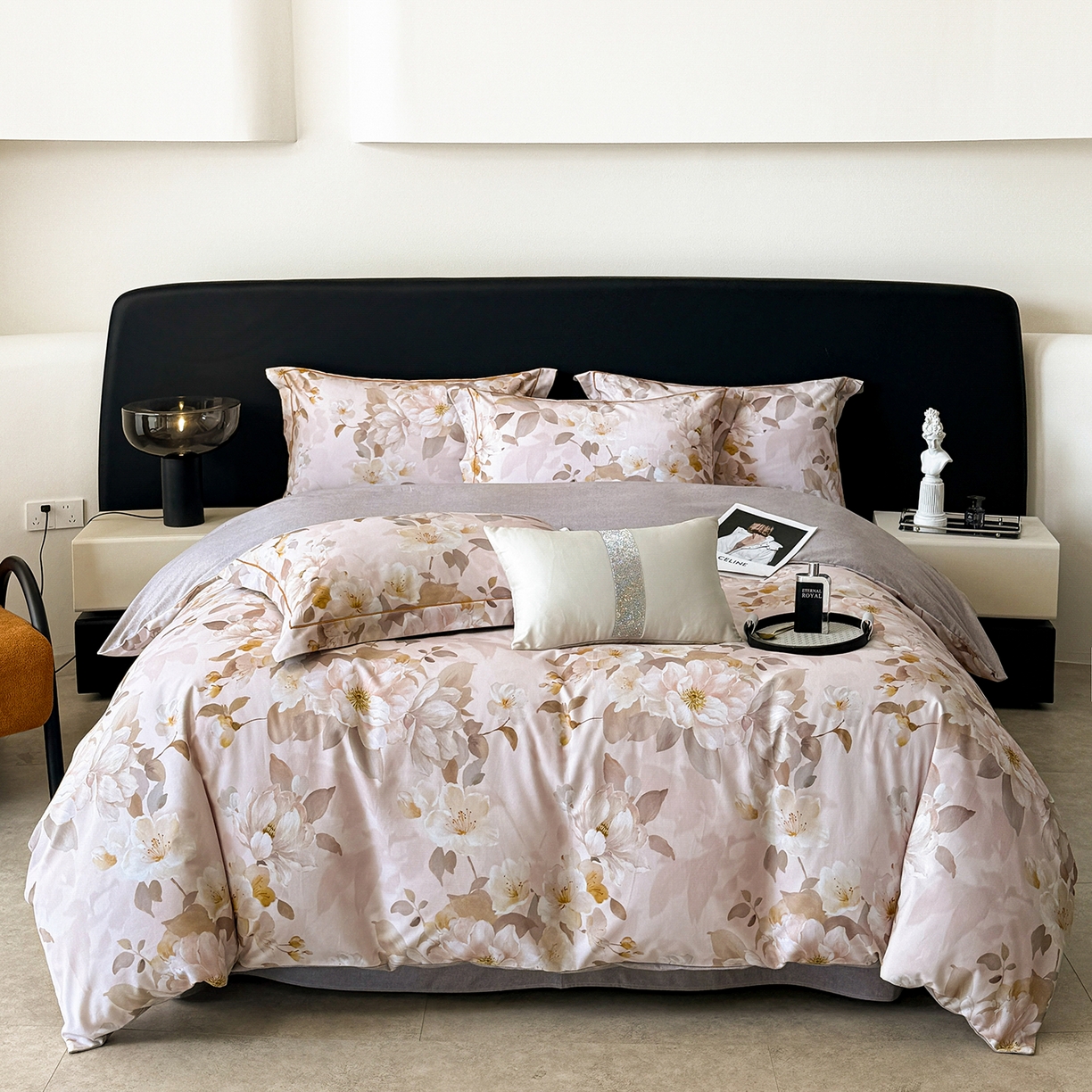 梵克保罗 2025秋冬新款数码印花全棉磨毛单被套三件套四件套系列 凤穿牡丹