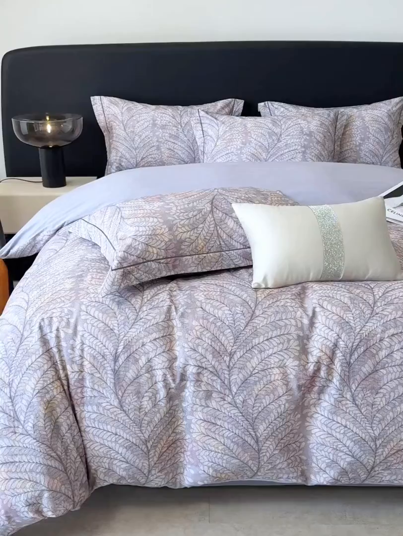 91家纺网 家纺一手货源 找家纺 梵克保罗 2025秋冬新款数码印花全棉磨毛单被套三件套四件套系列 麦穗花期-灰