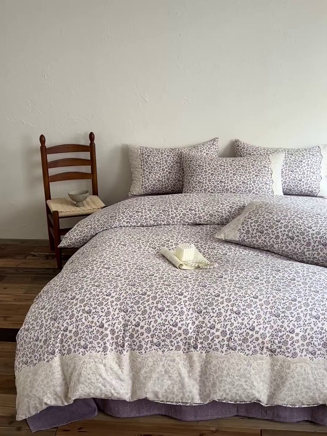 91家纺网 家纺一手货源 找家纺 梵克保罗 2025新款亚麻复古花边系列四件套 花予-紫