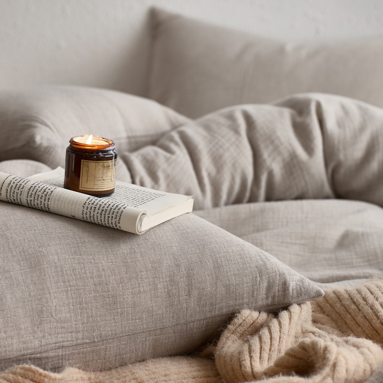 91家纺网 家纺一手货源 找家纺 梵克保罗 2025秋冬新品日系风素色全棉亚麻双层棉麻三件套四件套系列 时空灰