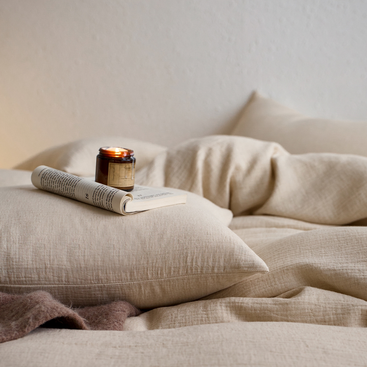 91家纺网 家纺一手货源 找家纺 梵克保罗 2025秋冬新品日系风素色全棉亚麻双层棉麻三件套四件套系列 咖啡知己（米）