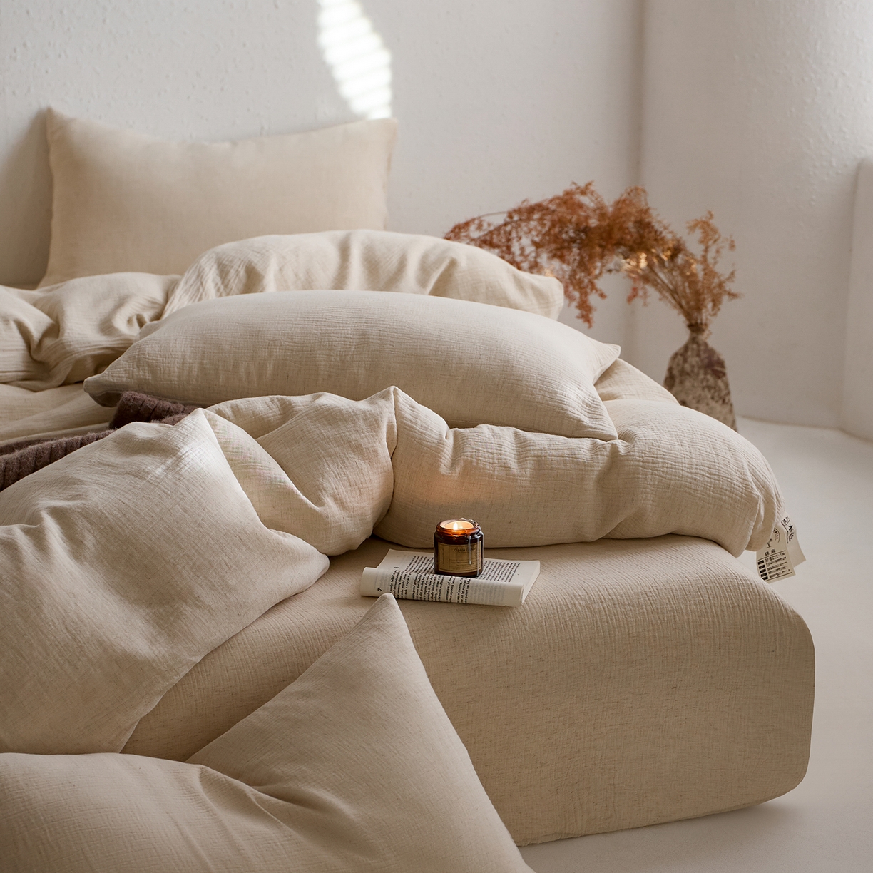 91家纺网 家纺一手货源 找家纺 （总）梵克保罗 2025秋冬新品日系风素色全棉亚麻双层棉麻三件套四件套系列