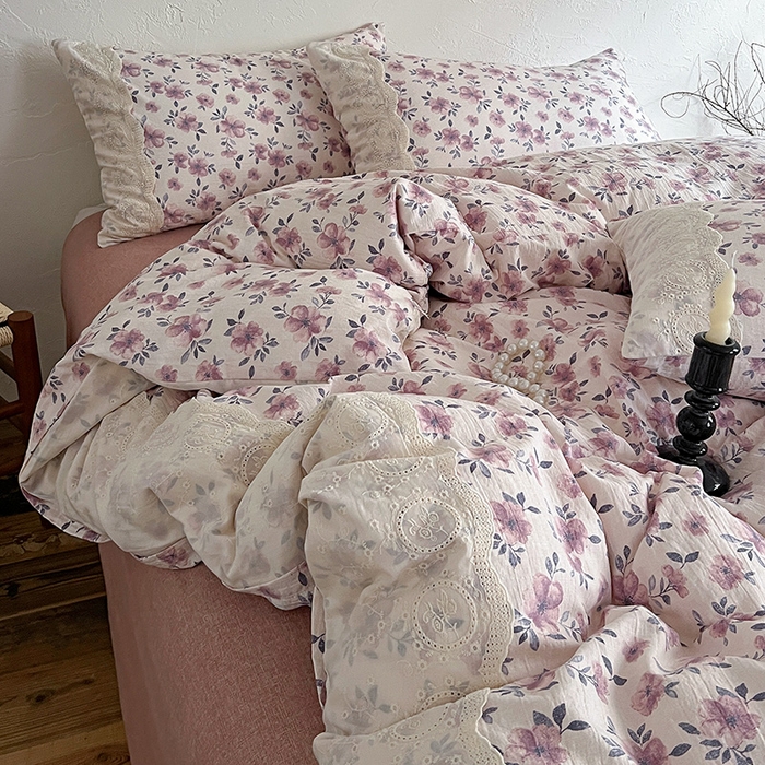 91家纺网 家纺一手货源 找家纺 梵克保罗 2025新款亚麻复古花边系列四件套 幻城