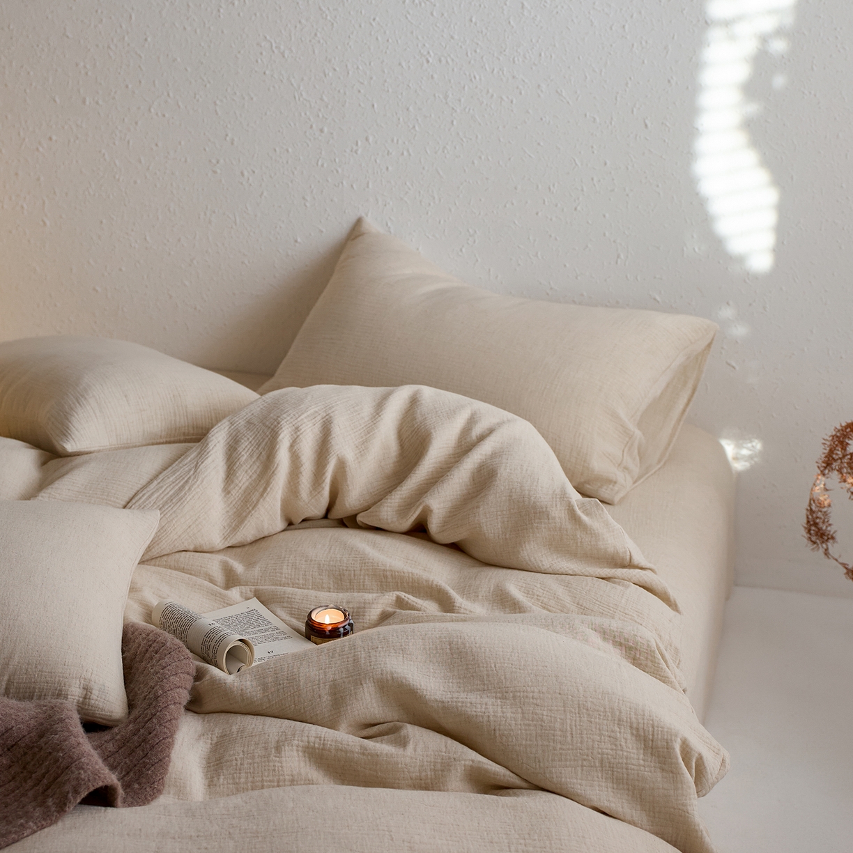 91家纺网 家纺一手货源 找家纺 （总）梵克保罗 2025秋冬新品日系风素色全棉亚麻双层棉麻三件套四件套系列