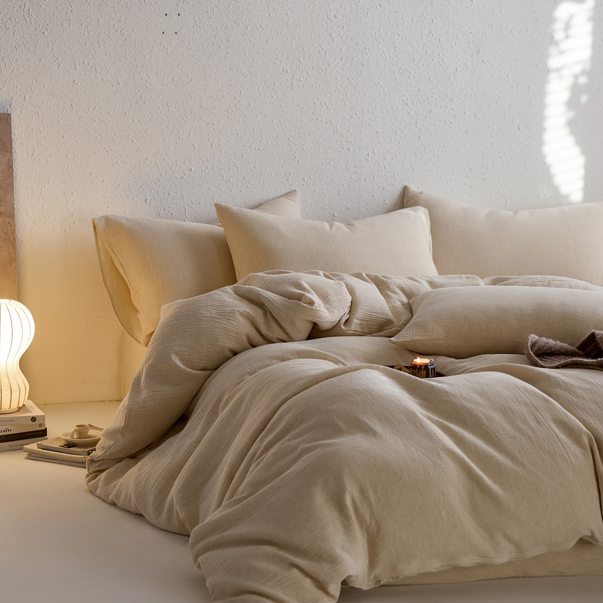 91家纺网 家纺一手货源 找家纺 （总）梵克保罗 2025秋冬新品日系风素色全棉亚麻双层棉麻三件套四件套系列