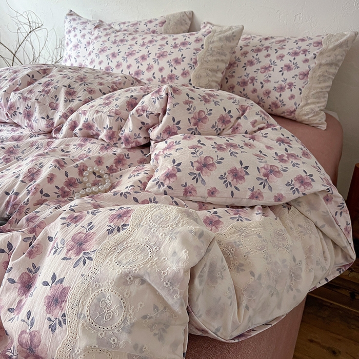 91家纺网 家纺一手货源 找家纺 梵克保罗 2025新款亚麻复古花边系列四件套 幻城