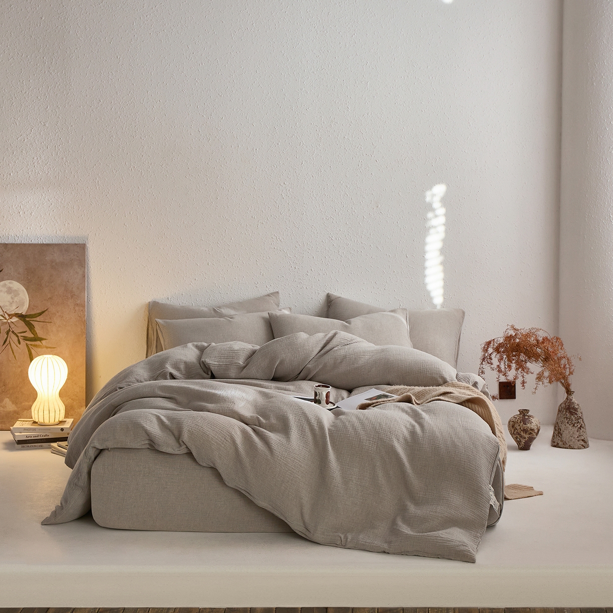 91家纺网 家纺一手货源 找家纺 （总）梵克保罗 2025秋冬新品日系风素色全棉亚麻双层棉麻三件套四件套系列