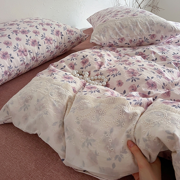 91家纺网 家纺一手货源 找家纺 梵克保罗 2025新款亚麻复古花边系列四件套 幻城