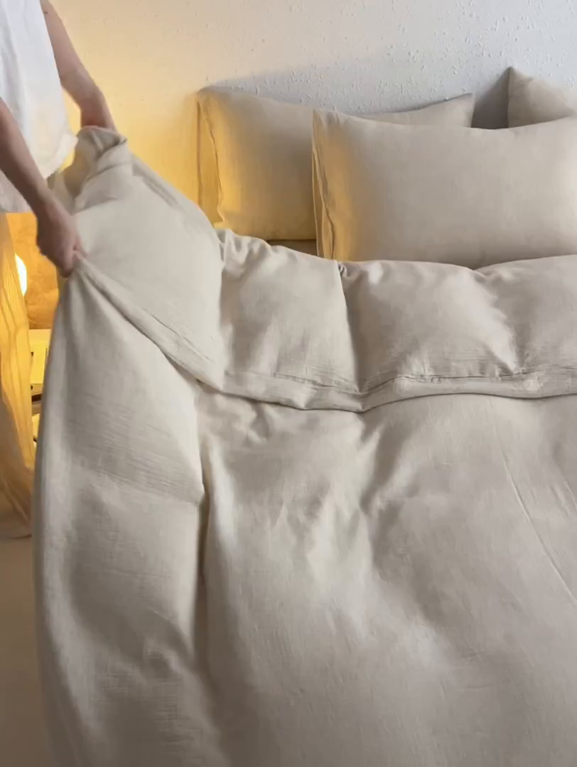 91家纺网 家纺一手货源 找家纺 梵克保罗 2025秋冬新品日系风素色全棉亚麻双层棉麻三件套四件套系列 咖啡知己（米）