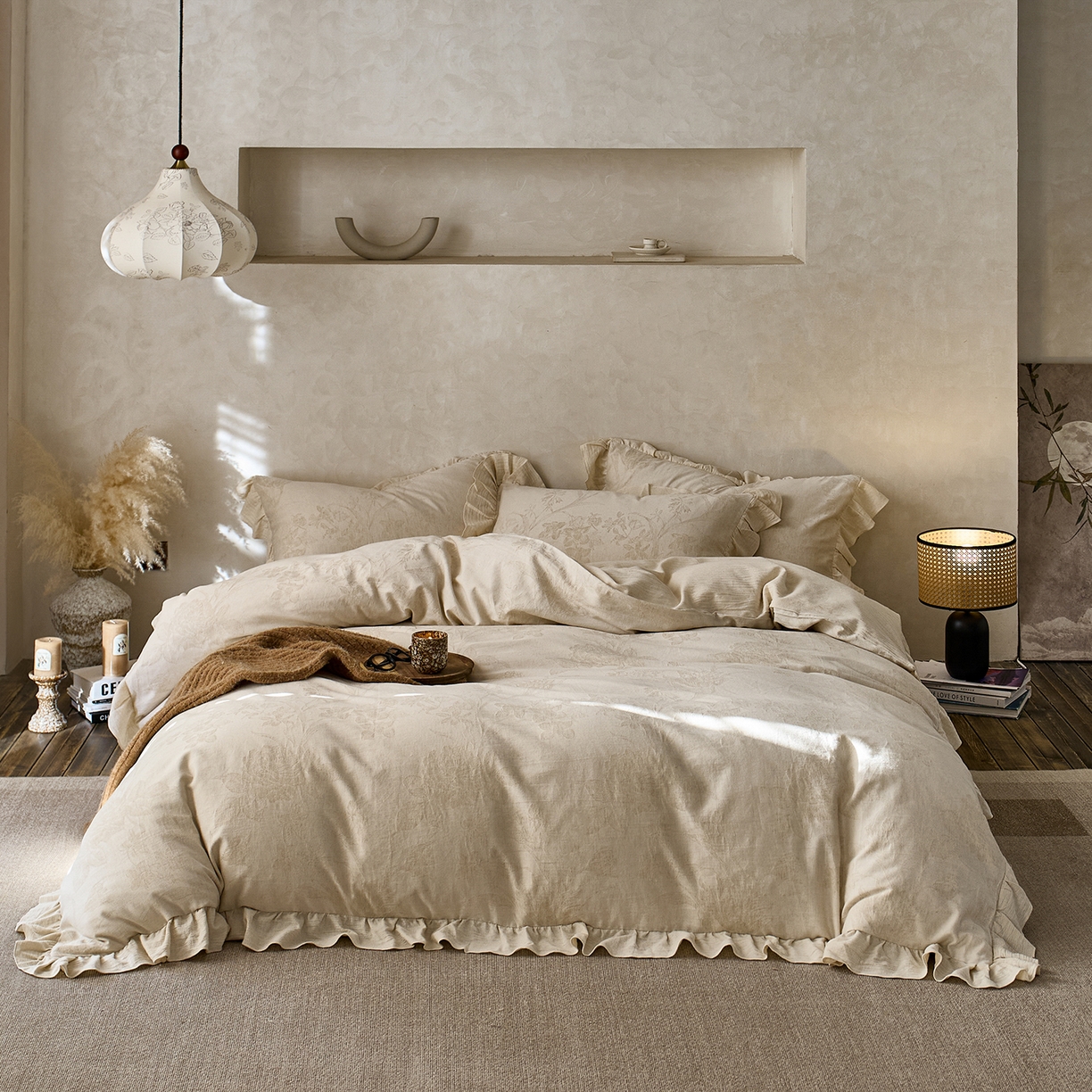 梵克保罗 2025秋冬新品全棉亚麻提花法式花边款棉麻四件套 华尔兹