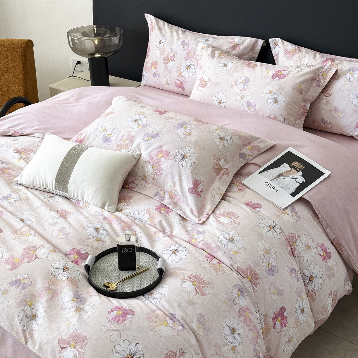 91家纺网 家纺一手货源 找家纺 梵克保罗 2025秋冬新款数码印花全棉磨毛单被套三件套四件套系列 双花飘香