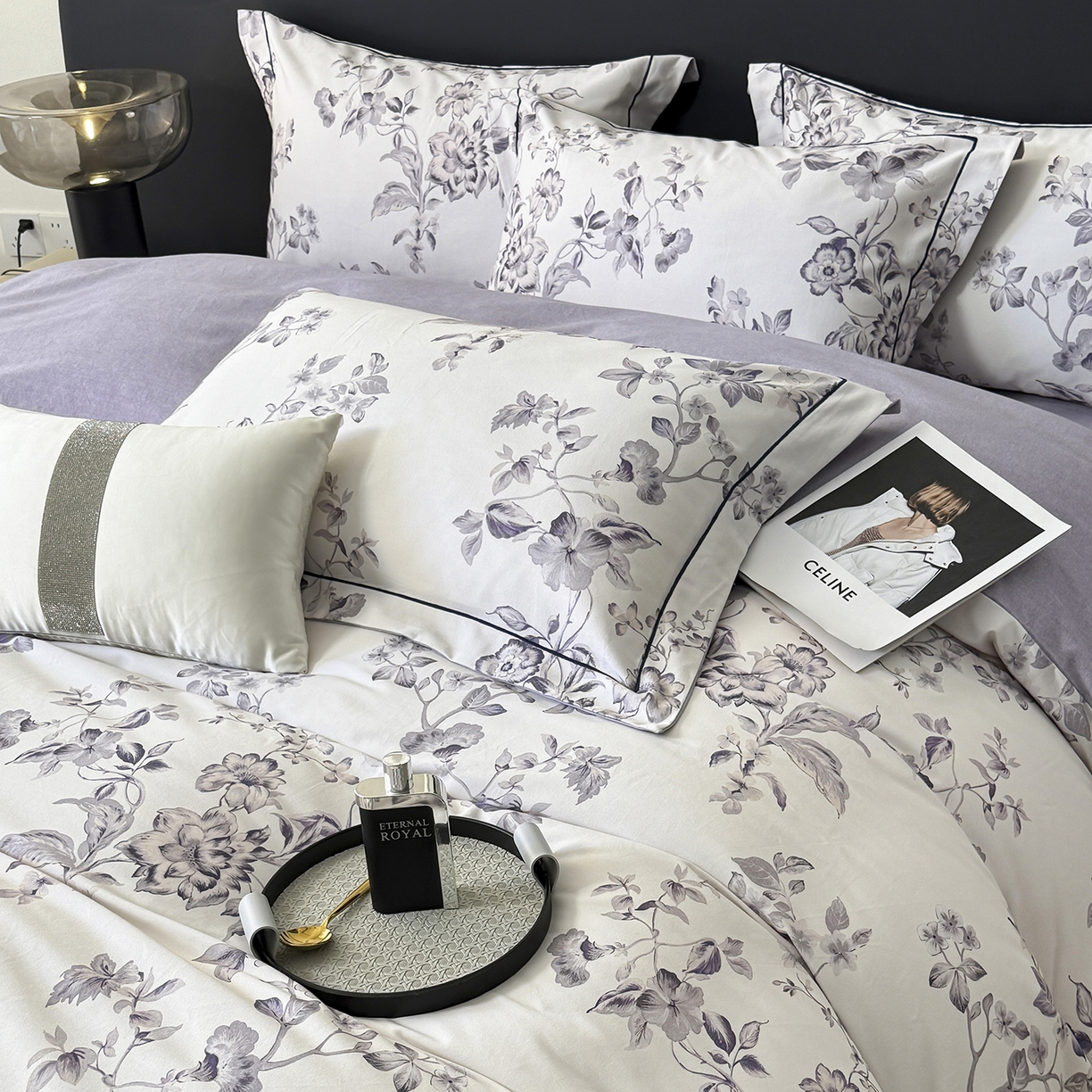 91家纺网 家纺一手货源 找家纺 梵克保罗 2025秋冬新款数码印花全棉磨毛单被套三件套四件套系列 薇宁-白