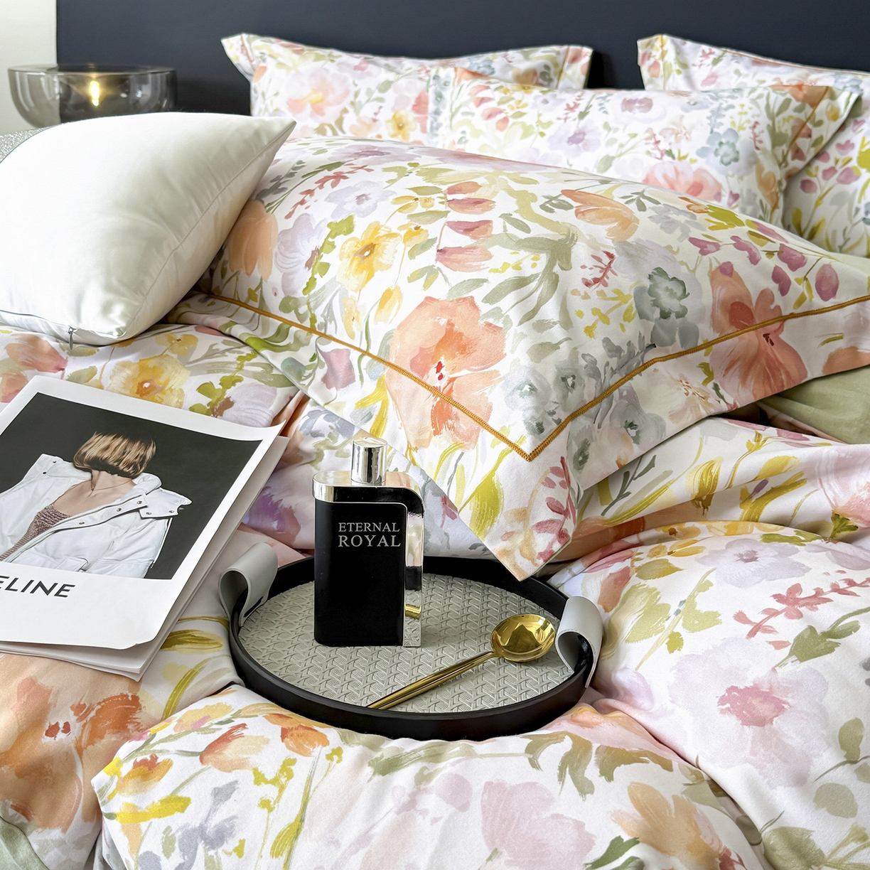 91家纺网 家纺一手货源 找家纺 梵克保罗 2025秋冬新款数码印花全棉磨毛单被套三件套四件套系列 春日油彩-米