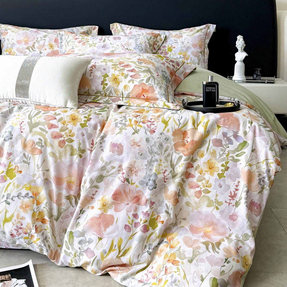 91家纺网 家纺一手货源 找家纺 梵克保罗 2025秋冬新款数码印花全棉磨毛单被套三件套四件套系列 春日油彩-米